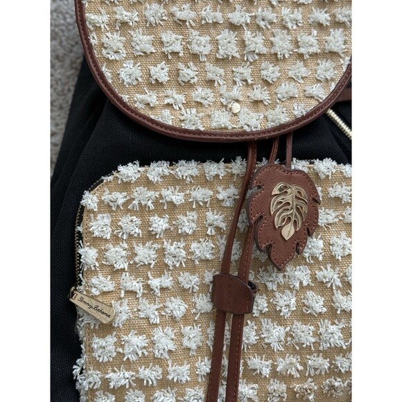 Tommy Bahama Koki Beach Backpack 13x11x4 Linen Cotton Black Mixed Media‎ Pockets main image 4